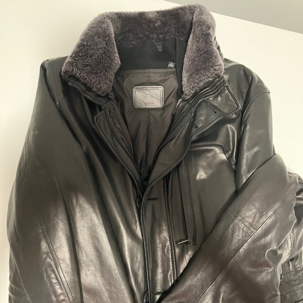 TUMI Black Leather Jacket Mens Size L